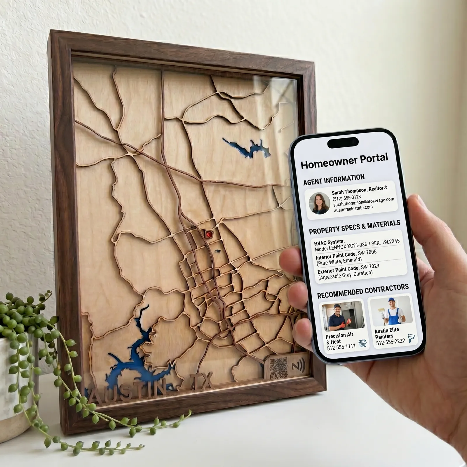 3D layered map art with NFC homeowner portal - luxury closing gift for a Real Estate Agent to give at closing.